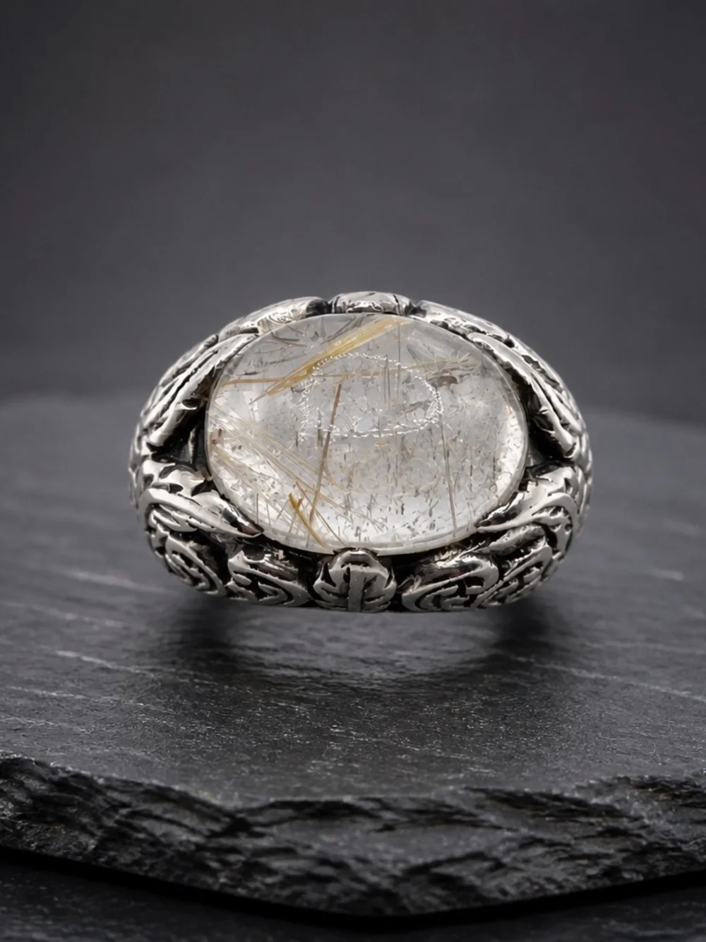 Size 7 Sterling Silver Rutilated Quartz Statement Ring